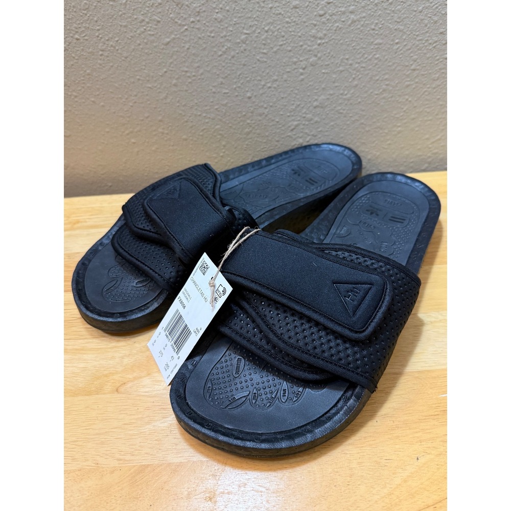 New Adidas Chancletas Hu Mens 9 Black Pharrell Williams Slides FX8056